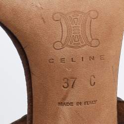 Pre Owned Celine Two Tone Brown Leather T-Strap Sandals Size 37