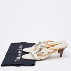 Pre Owned Celine White Leather Buckle Detail Strappy Slide Sandals Size 37.5