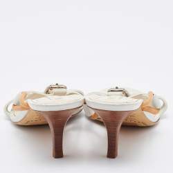 Pre Owned Celine White Leather Buckle Detail Strappy Slide Sandals Size 37.5