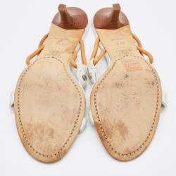 Pre Owned Celine White Leather Buckle Detail Strappy Slide Sandals Size 37.5