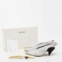 Pre Owned Celine White Leather Slingback  Pumps Size 37.5