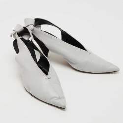Pre Owned Celine White Leather Slingback  Pumps Size 37.5