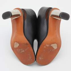 Pre Owned Celine Black Leather Zip Up Open Toe Booties Size 37