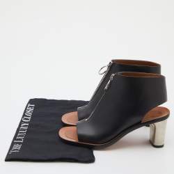 Pre Owned Celine Black Leather Zip Up Open Toe Booties Size 37