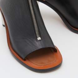 Pre Owned Celine Black Leather Zip Up Open Toe Booties Size 37