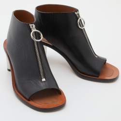 Pre Owned Celine Black Leather Zip Up Open Toe Booties Size 37