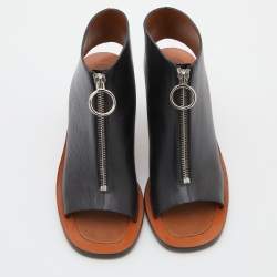 Pre Owned Celine Black Leather Zip Up Open Toe Booties Size 37