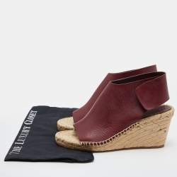 Pre Owned Celine Burgundy Leather Espadrille Wedge Sandals Size 39