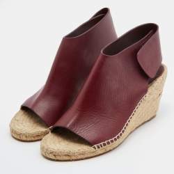 Pre Owned Celine Burgundy Leather Espadrille Wedge Sandals Size 39