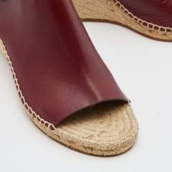 Pre Owned Celine Burgundy Leather Espadrille Wedge Sandals Size 39