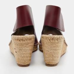 Pre Owned Celine Burgundy Leather Espadrille Wedge Sandals Size 39