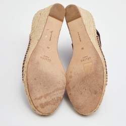 Pre Owned Celine Burgundy Leather Espadrille Wedge Sandals Size 39