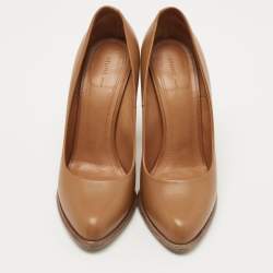Pre Owned Celine Brown Leather Block Heel Pumps Size 37.5