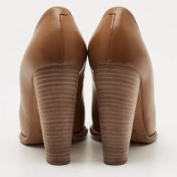 Pre Owned Celine Brown Leather Block Heel Pumps Size 37.5