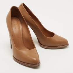 Pre Owned Celine Brown Leather Block Heel Pumps Size 37.5