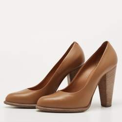 Pre Owned Celine Brown Leather Block Heel Pumps Size 37.5