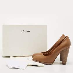 Pre Owned Celine Brown Leather Block Heel Pumps Size 37.5