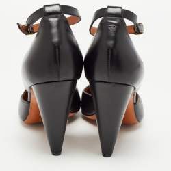 Pre Owned Celine Black Leather T-Strap Pumps Size 38