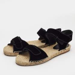 Pre Owned Celine Black Velvet Velcro Strap Espadrille Sandals Size 40