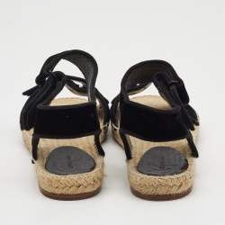 Pre Owned Celine Black Velvet Velcro Strap Espadrille Sandals Size 40