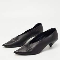 Pre Owned Celine Black Leather V Neck Pointed Toe Pumps Size 41