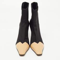 Pre Owned Celine Black/ Beige Fabric and Leather Madame Ankle Boots Size 37