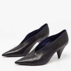 Pre Owned Celine Black Leather V Neck Pointed Toe Pumps Size 41