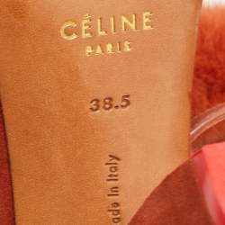 Pre Owned Cèline Orange Leather and Mink Fur Bracelet Peep Toe Sandals Size 38.5