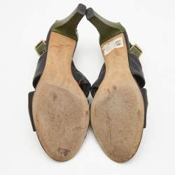 Pre Owned Celine Black/Army Green Leather Twisted Knot Ankle Strap Sandals Size 40