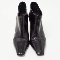 Pre Owned Celine Black Leather Crystal Heel Ankle Booties Size 36