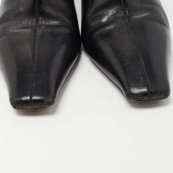 Pre Owned Celine Black Leather Crystal Heel Ankle Booties Size 36