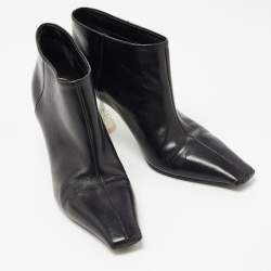 Pre Owned Celine Black Leather Crystal Heel Ankle Booties Size 36