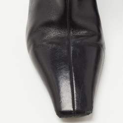 Pre Owned Celine Black Leather Crystal Heel Ankle Booties Size 36