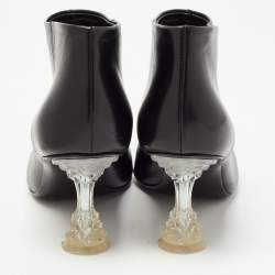 Pre Owned Celine Black Leather Crystal Heel Ankle Booties Size 36
