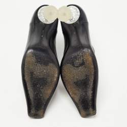 Pre Owned Celine Black Leather Crystal Heel Ankle Booties Size 36