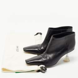 Pre Owned Celine Black Leather Crystal Heel Ankle Booties Size 36