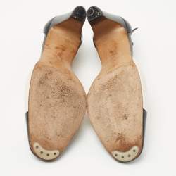 Pre Owned Celine Navy Blue/White Leather T-Strap Pumps Size 35.5