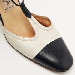 Pre Owned Celine Navy Blue/White Leather T-Strap Pumps Size 35.5