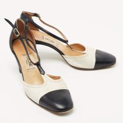 Pre Owned Celine Navy Blue/White Leather T-Strap Pumps Size 35.5