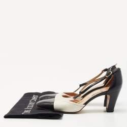 Pre Owned Celine Navy Blue/White Leather T-Strap Pumps Size 35.5