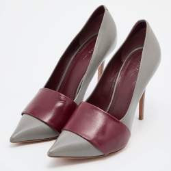مملوكة مسبقًا Celine Grey/Red Leather Pointed Toe Pumps Size 38