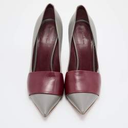 مملوكة مسبقًا Celine Grey/Red Leather Pointed Toe Pumps Size 38