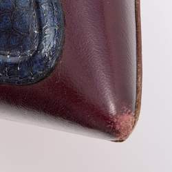 Pre Owned Celine Burgundy/Blue Leather and Watersnake Leather Slip On Loafers Size 41