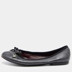 Pre Owned Celine Black Leather Bow Ballet Flats Size 36