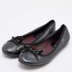 Pre Owned Celine Black Leather Bow Ballet Flats Size 36