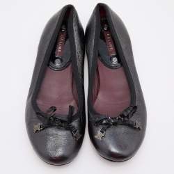 Pre Owned Celine Black Leather Bow Ballet Flats Size 36