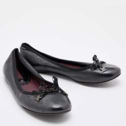 Pre Owned Celine Black Leather Bow Ballet Flats Size 36