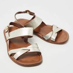 Pre Owned Celine Silver Leather  Slingback Sandals Size 39