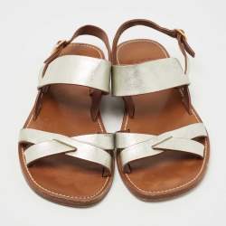 Pre Owned Celine Silver Leather  Slingback Sandals Size 39