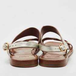 Pre Owned Celine Silver Leather  Slingback Sandals Size 39